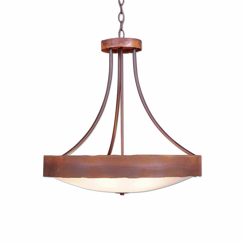 Ridgemont Chandelier Small - Bowl Bottom - Rustic Plain - Frosted Glass Bowl - Rust Patina Finish