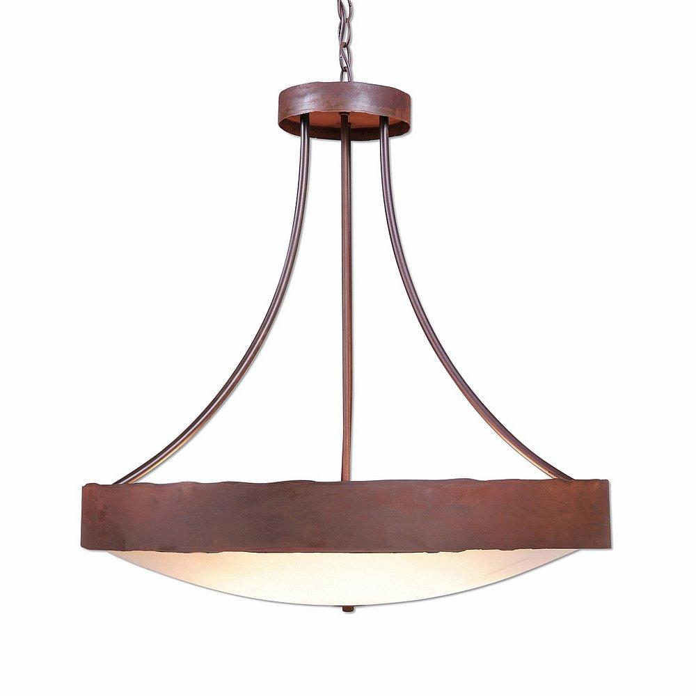 Ridgemont Chandelier Medium - Bowl Bottom - Rustic Plain - Frosted Glass Bowl - Rust Patina Finish