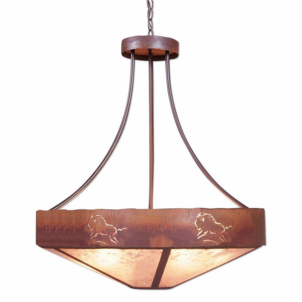 Ridgemont Chandelier Medium - Shade Bottom - Bison - Almond Mica Shade - Rust Patina Finish