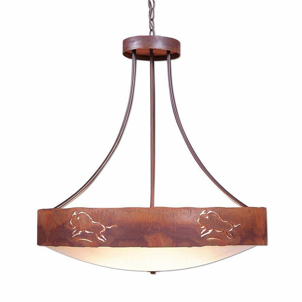 Ridgemont Chandelier Medium - Bowl Bottom - Bison - Frosted Glass Bowl - Rust Patina Finish