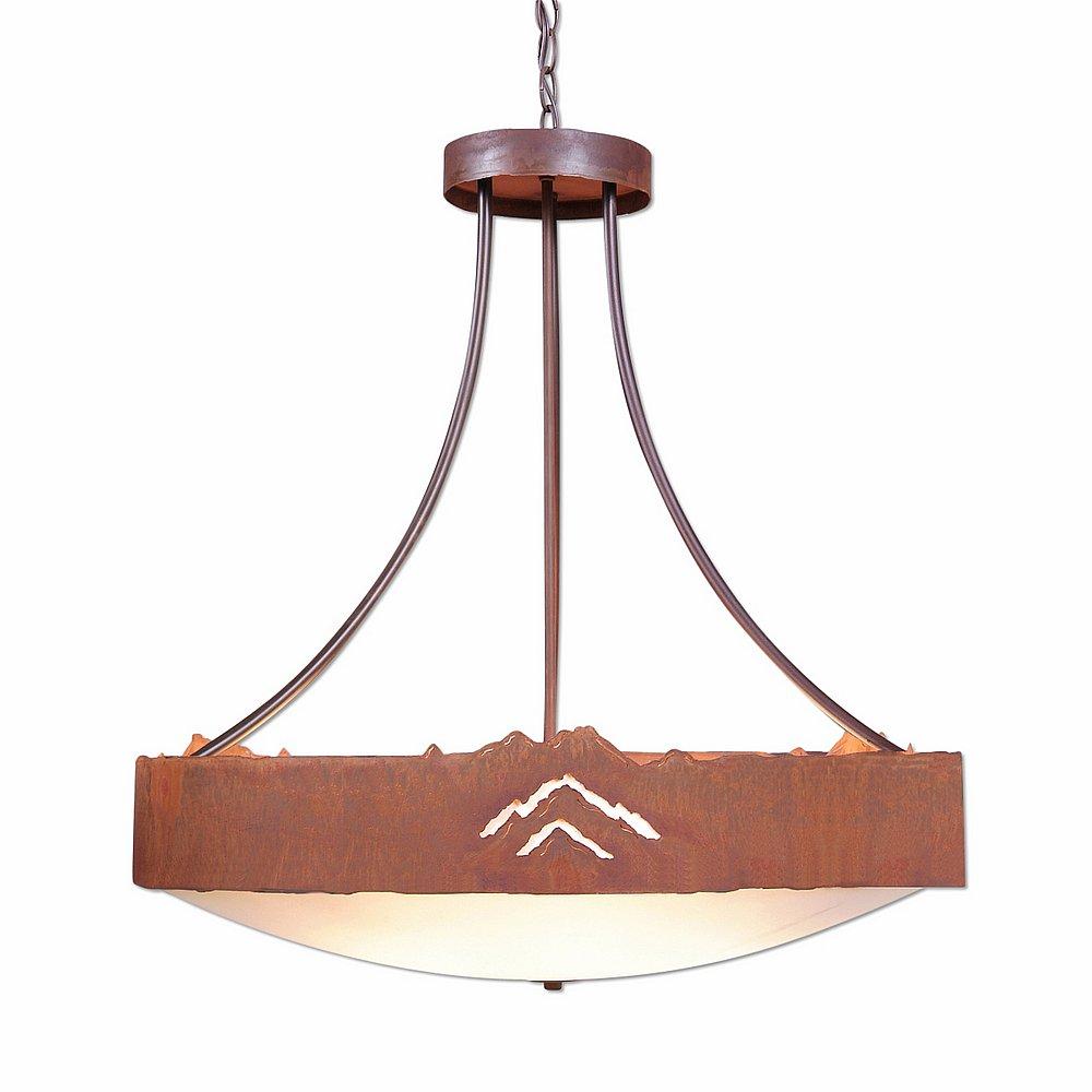 Ridgemont Chandelier Medium - Bowl Bottom - Mountain - Frosted Glass Bowl - Rust Patina Finish