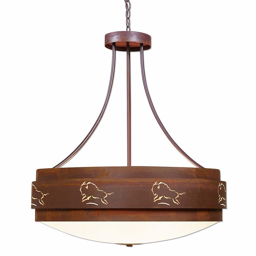 Northridge Chandelier Large - Bison - Frosted Glass Bowl - Rust Patina Finish