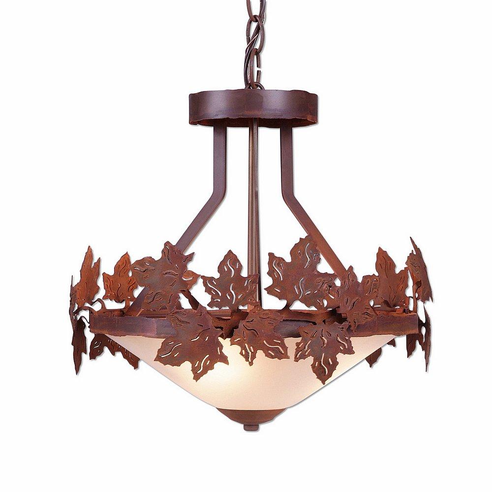 Wisley Foyer Chandelier - Maple Leaf - Frosted Glass Bowl - Rust Patina Finish