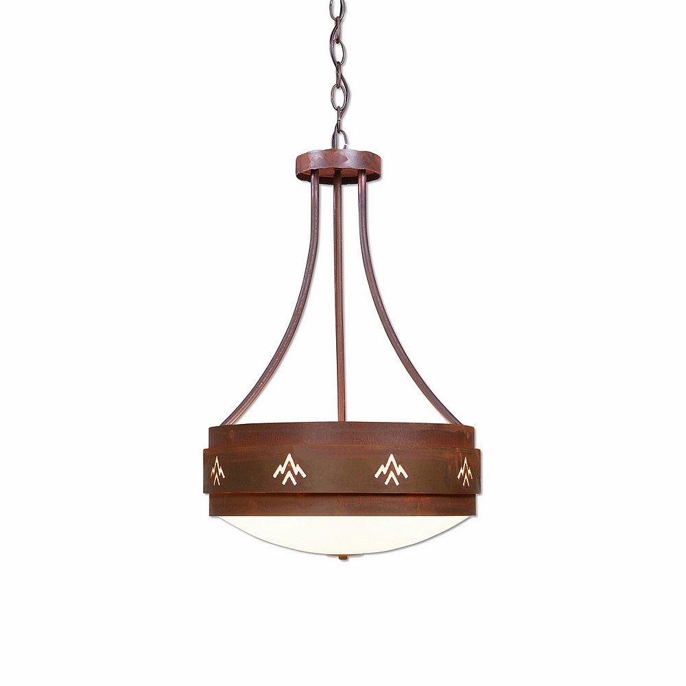 Northridge Foyer Chandelier Large - Deception Pass - Frosted Glass Bowl - Rust Patina Finish