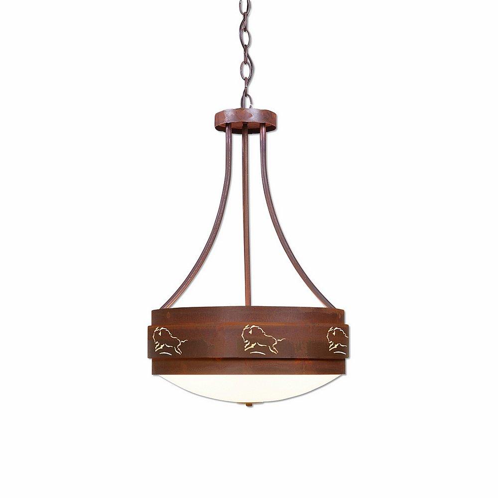 Northridge Foyer Chandelier Large - Bison - Frosted Glass Bowl - Rust Patina Finish