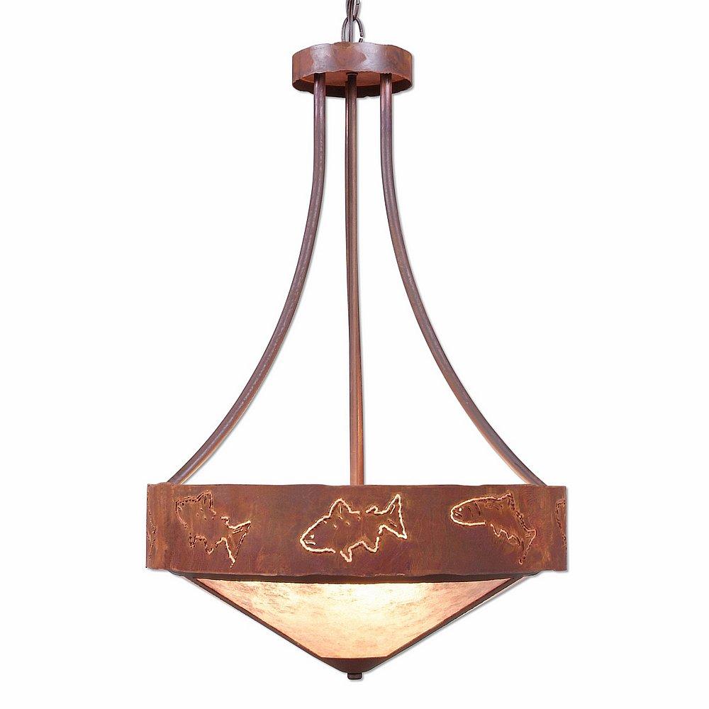 Ridgemont Foyer Chandelier Large Tall - Shade Bottom - Fish Cutout - Almond Mica Shade