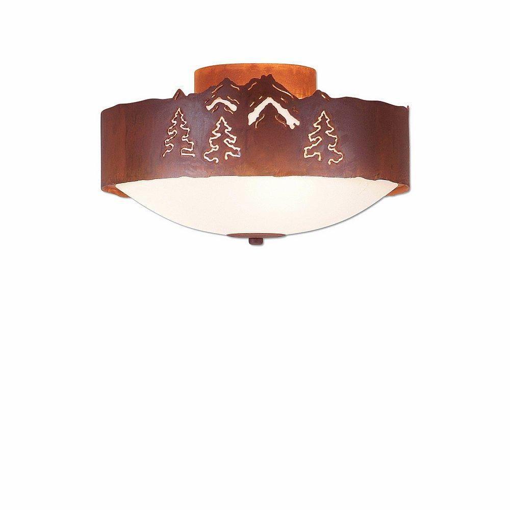 Ridgemont Close-to-Ceiling Medium - Mountain-Pine Tree Cutouts - Frosted Glass Bowl