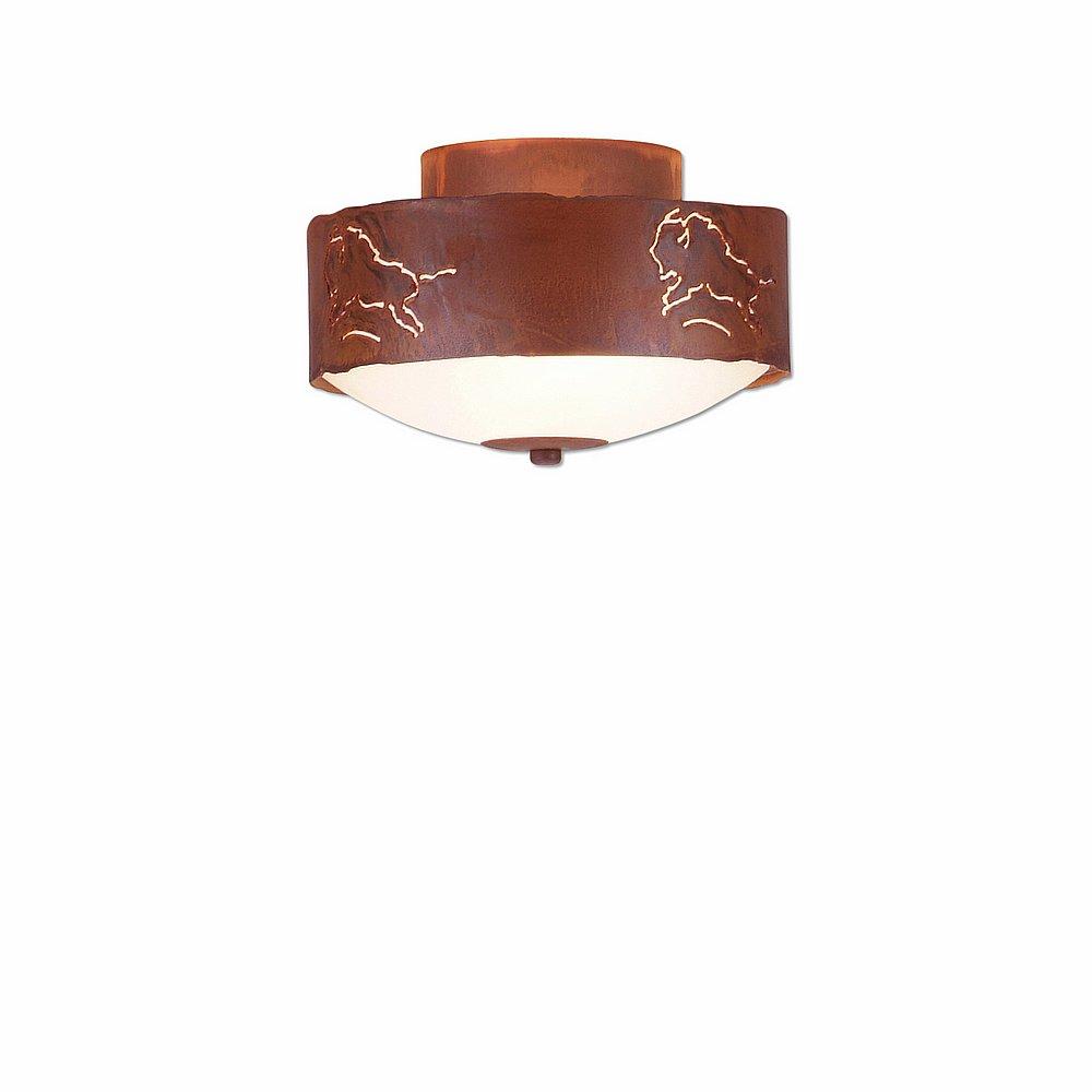 Ridgemont Close-to-Ceiling Small - Bison - Frosted Glass Bowl - Rust Patina Finish