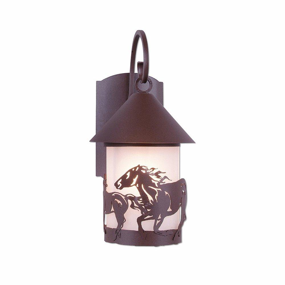 Vista Lantern Sconce - Horse - Frosted Glass Bowl - Rustic Brown Finish