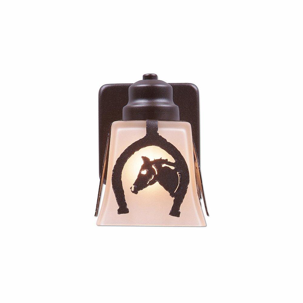 Woodland Sconce - Horse Horseshoe - Tea Stain Glass Bowl - Dark Bronze Metallic Finish