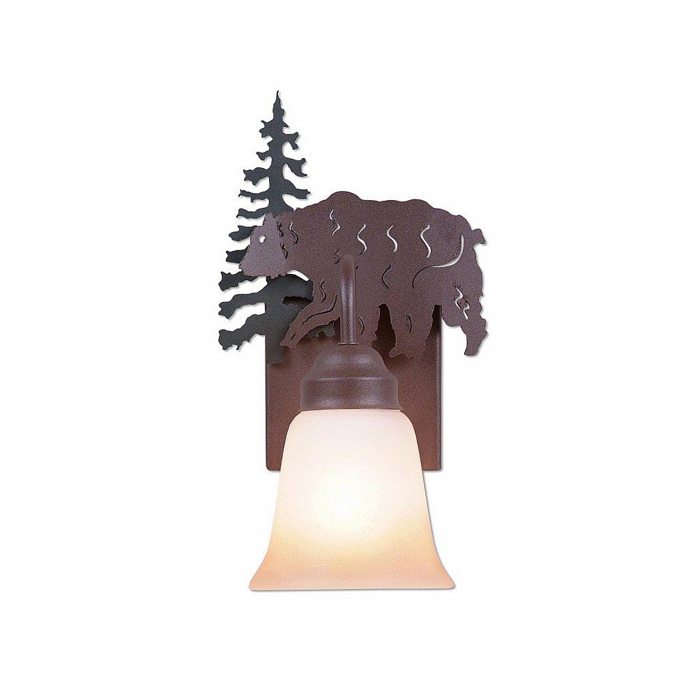 Wasatch Single Sconce - Bear - Two-Toned Amber Cream Bell Glass - Forest/Cedar Green