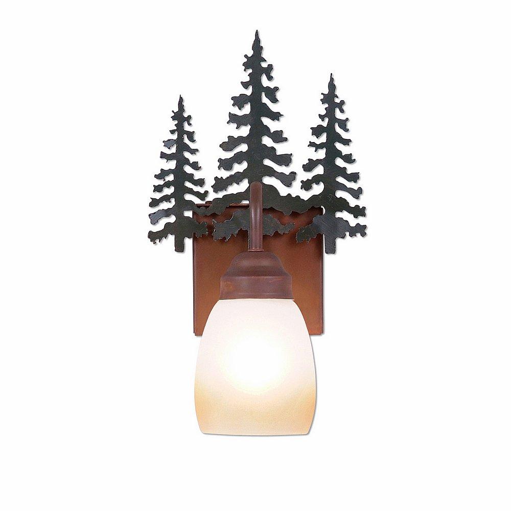 Wasatch Single Sconce - Cedar Tree - Two-Toned Amber Egg Bell Glass - Cedar Green