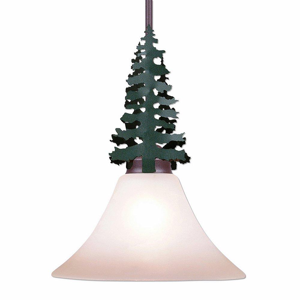 Cedarwood Pendant - Cedar Tree - Two-Toned Amber Cream Cone Glass - Forest/Cedar Green