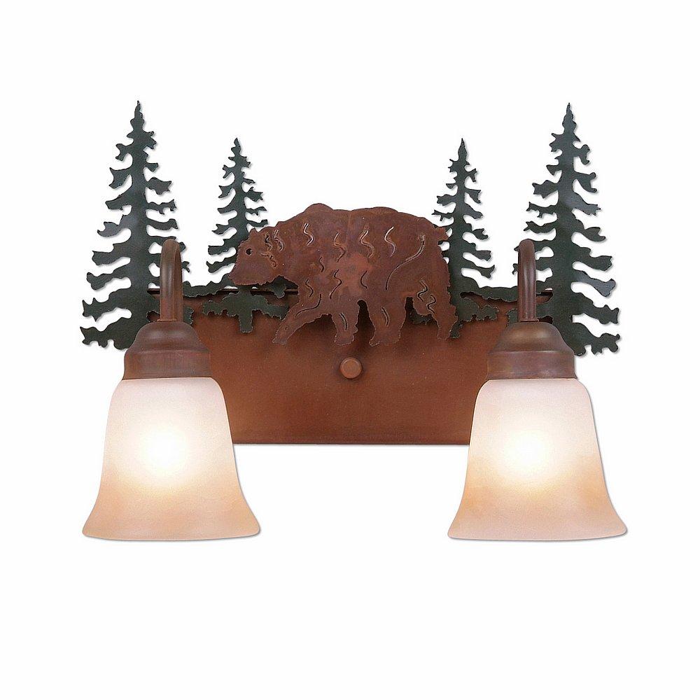 Wasatch Double Bath Vanity Light - Bear - Two-Toned Amber Cream Bell Glass - Cedar Green