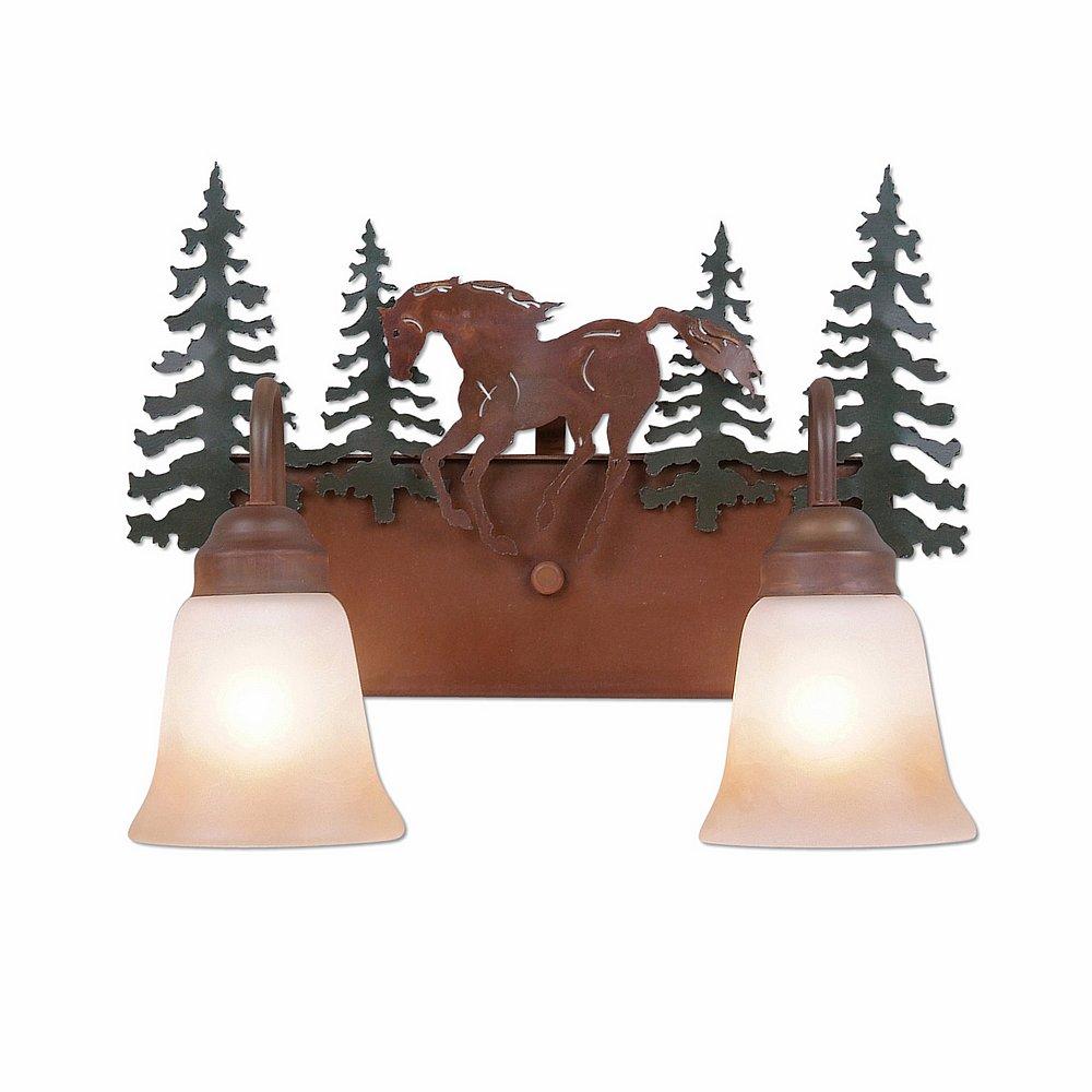 Wasatch Double Bath Vanity Light - Mountain Horse - Two-Toned Amber Cream Bell Glass