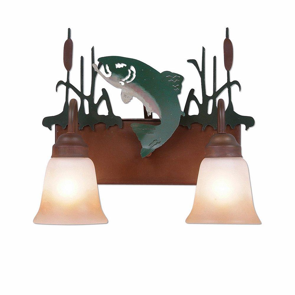 Wasatch Double Bath Vanity Light - Trout - Two-Toned Amber Cream Bell Glass - Fish Stain