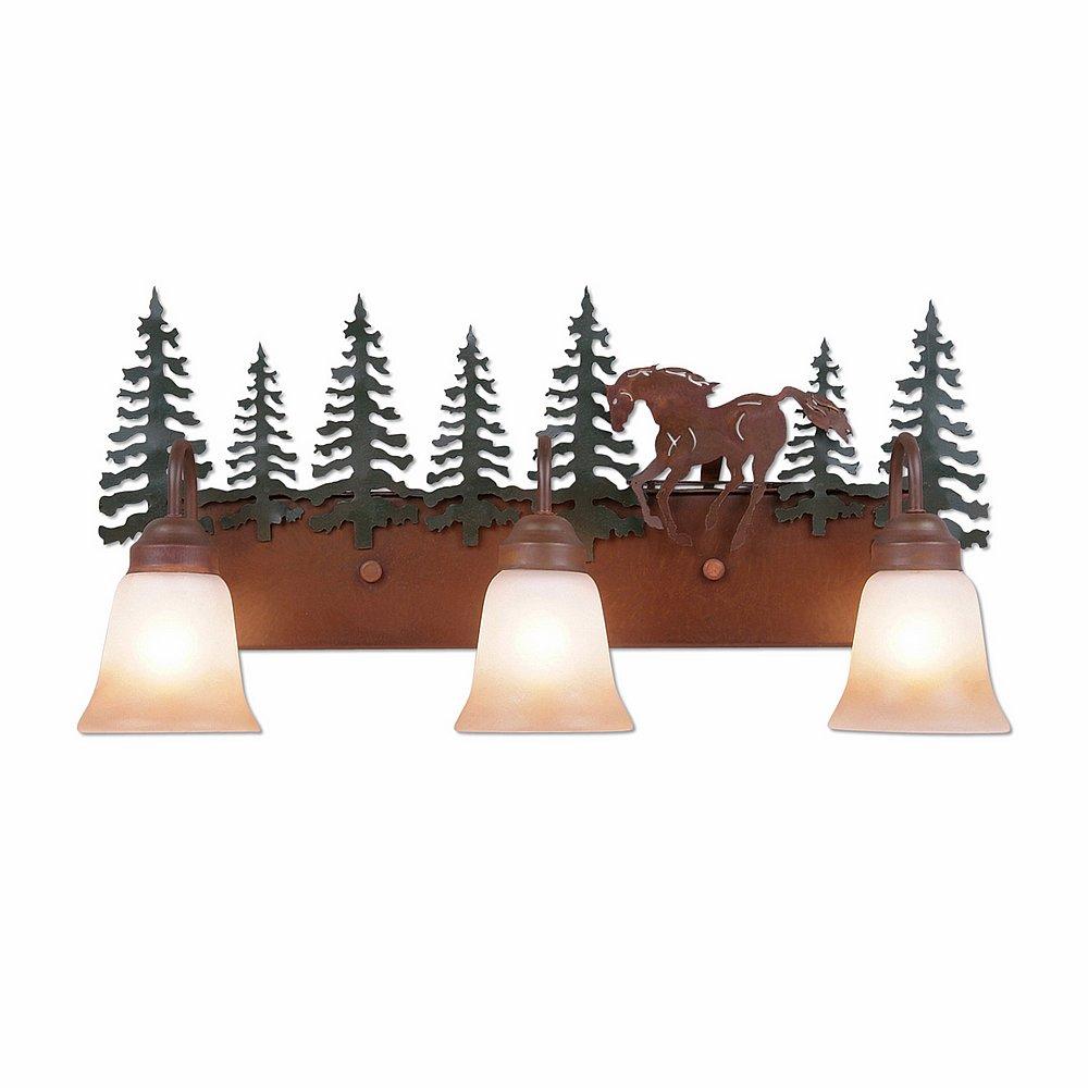 Wasatch Triple Bath Vanity Light - Mountain Horse - Two-Toned Amber Cream Bell Glass