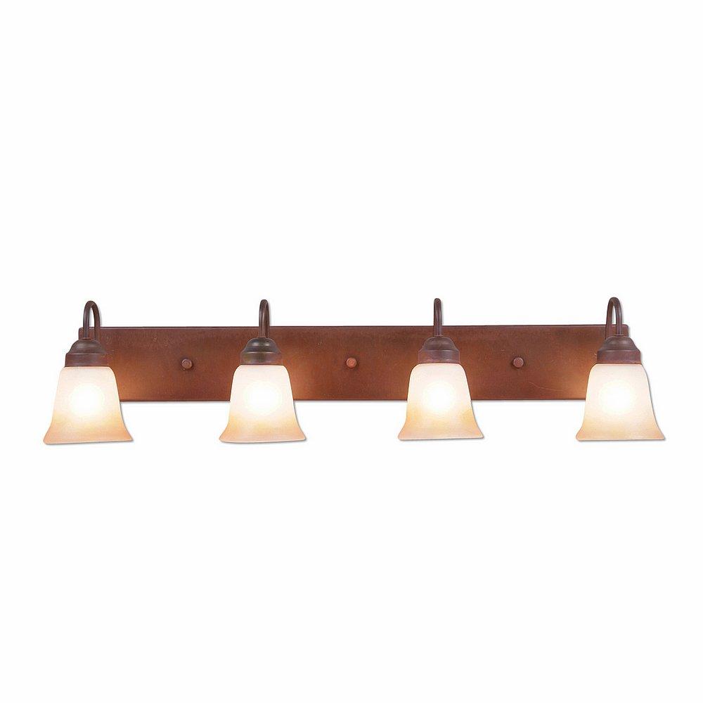 Wasatch Quad Bath Vanity Light - Rustic Plain - Two-Toned Amber Cream Bell Glass