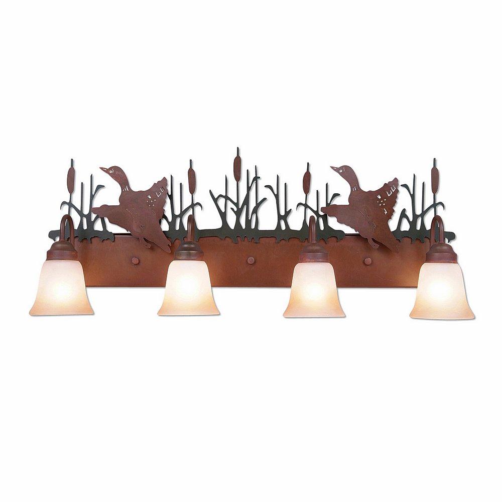 Wasatch Quad Bath Vanity Light - Loon - Two-Toned Amber Cream Bell Glass - Cedar Green