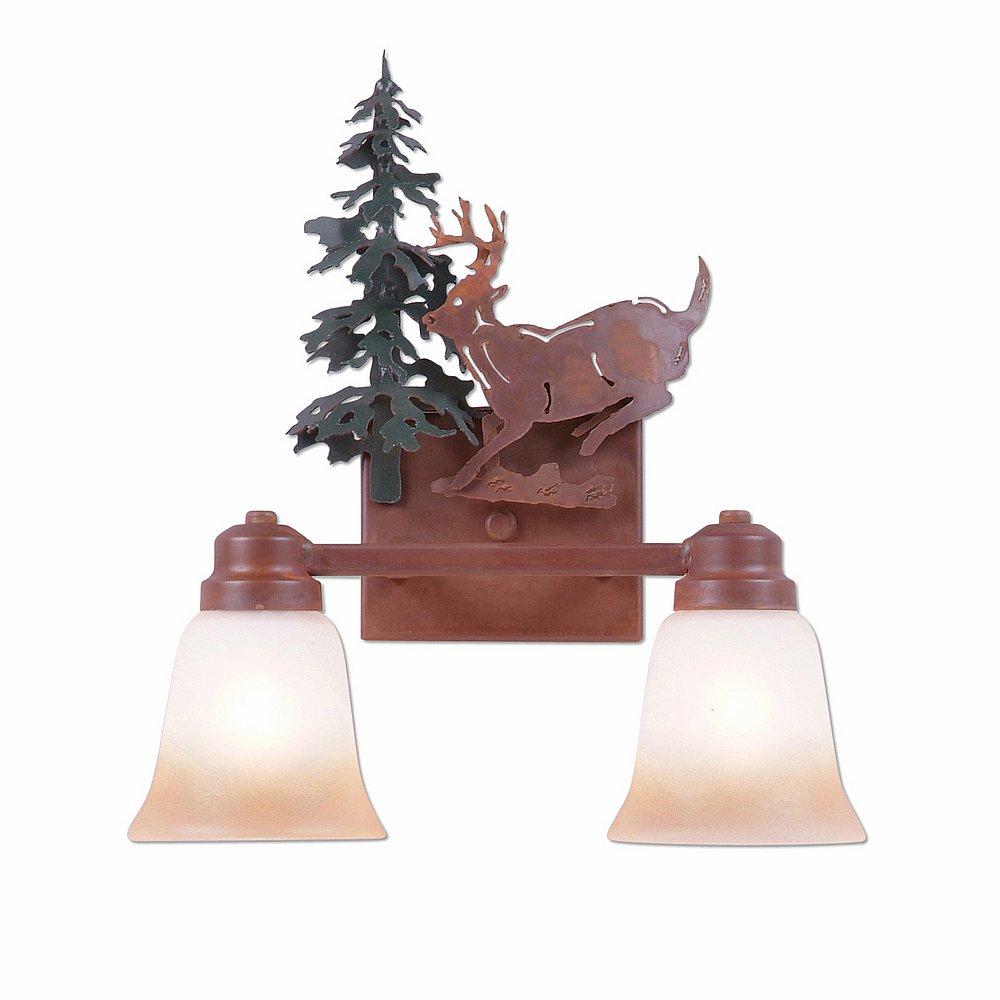 Parkshire Double Bath Vanity Light - Mountain Deer - Two-Toned Amber Cream Bell Glass