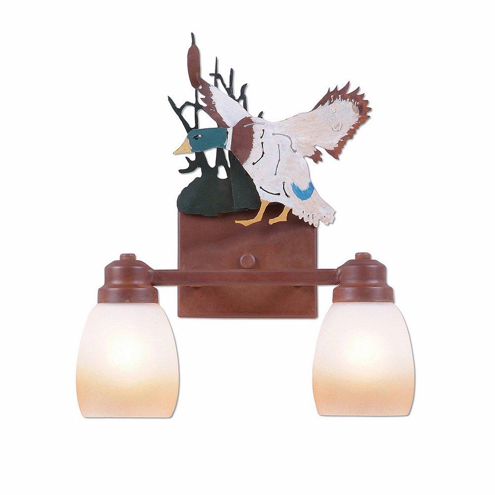 Parkshire Double Bath Vanity Light - Mallard - Two-Toned Amber Egg Bell Glass - Waterfowl Gray