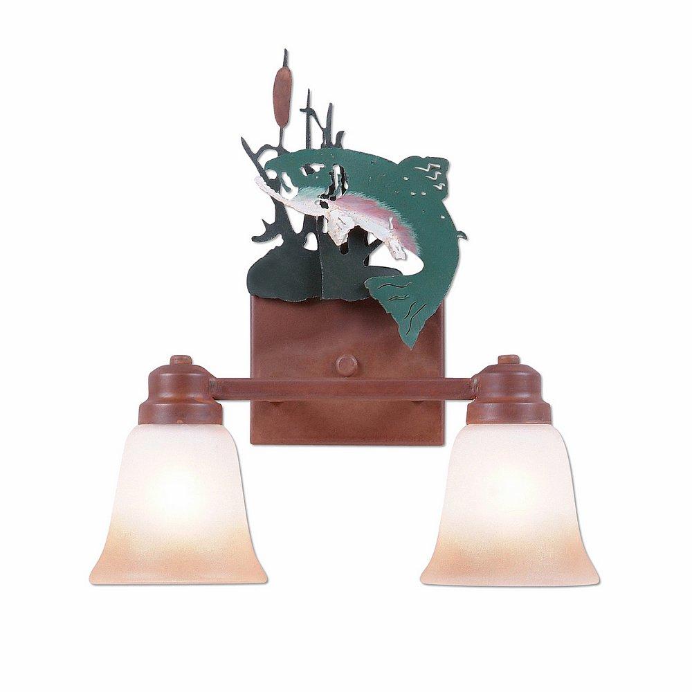 Parkshire Double Bath Vanity Light - Trout - Two-Toned Amber Cream Bell Glass - Fish Stain