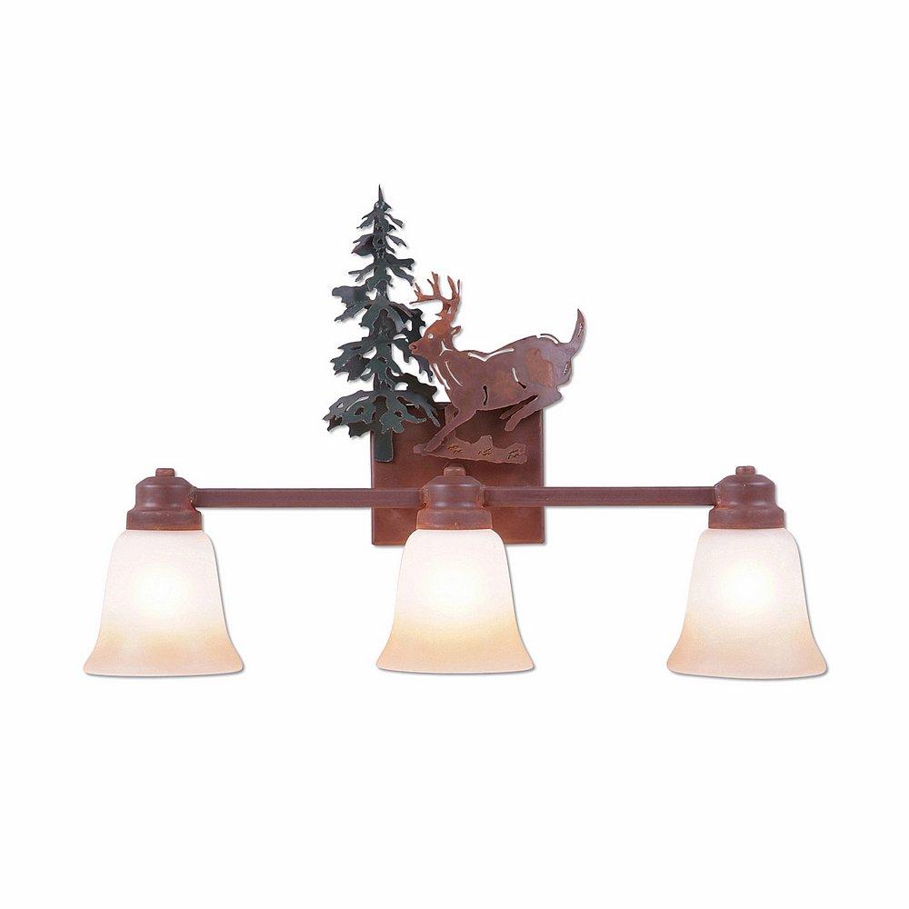 Parkshire Triple Bath Vanity Light - Mountain Deer - Two-Toned Amber Cream Bell Glass