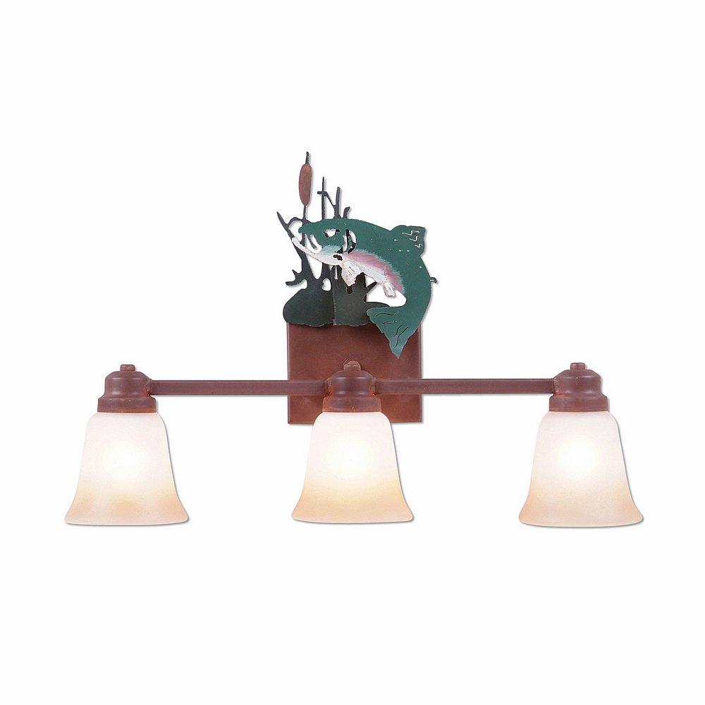 Parkshire Triple Bath Vanity Light - Trout - Two-Toned Amber Cream Bell Glass - Fish Stain