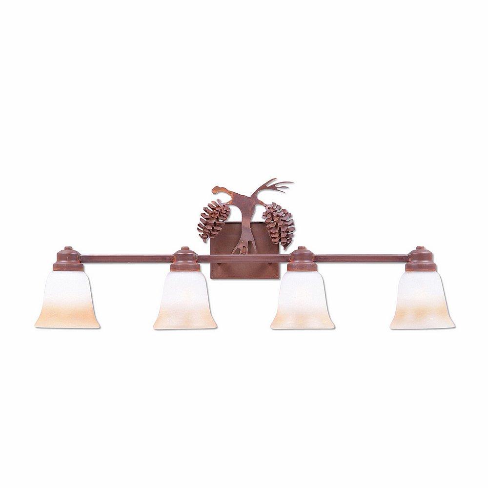 Parkshire Quad Bath Vanity Light - Spruce Cone - Two-Toned Amber Cream Bell Glass