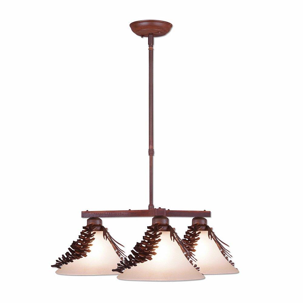 Cedarwood Chandelier 3 light - Spruce Cone - Two-Toned Amber Cream Cone Glass - Rust Patina Finish