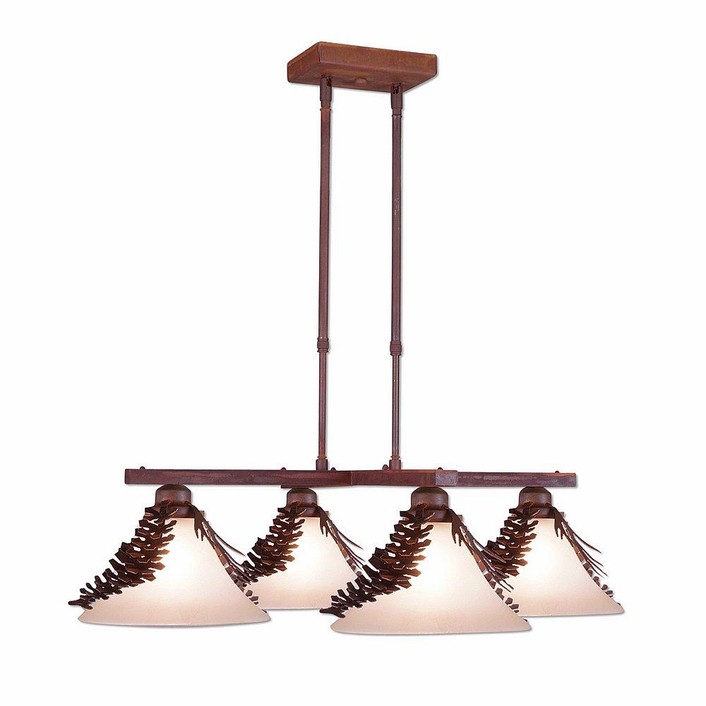 Cedarwood Chandelier 4 light - Spruce Cone - Two-Toned Amber Cream Cone Glass - Rust Patina Finish
