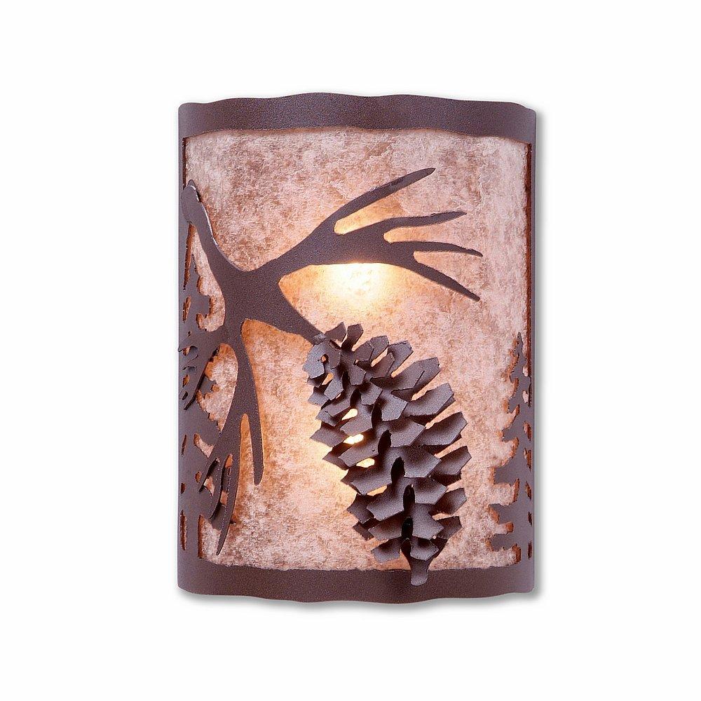 Cascade Sconce Large - Spruce Cone - Almond Mica Shade - Rustic Brown Finish