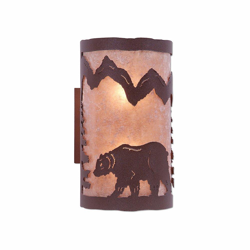 Kincaid Sconce - Mountain Bear - Almond Mica Shade - Rustic Brown Finish