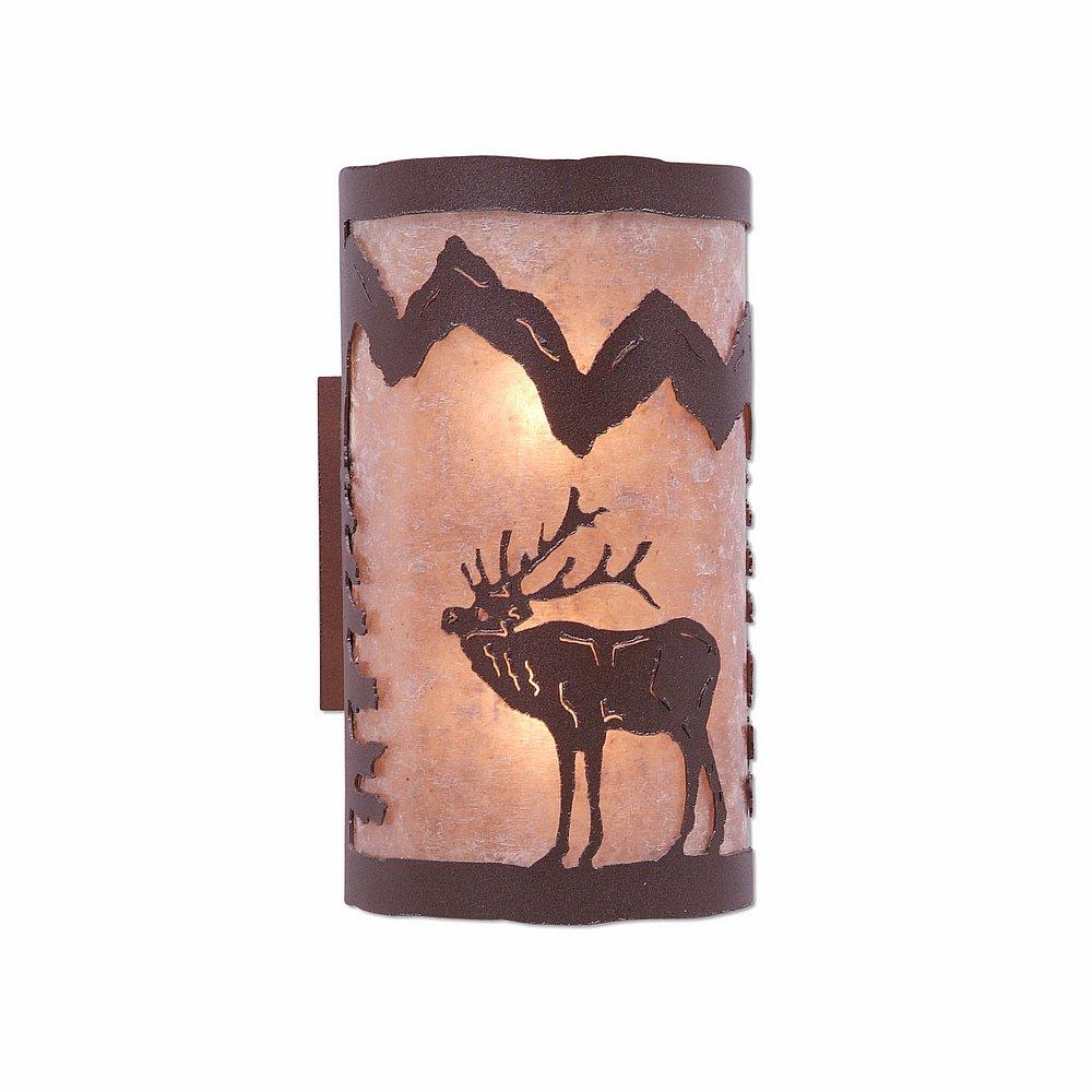 Kincaid Sconce - Mountain Elk - Almond Mica Shade - Rustic Brown Finish