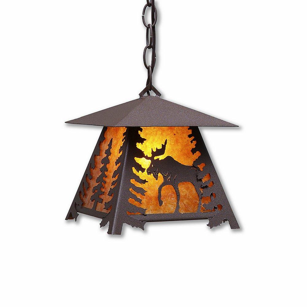 Smoky Mountain Pendant Small - Mountain Moose - Amber Mica Shade - Rustic Brown Finish - Chain