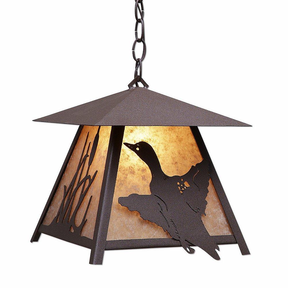 Smoky Mountain Pendant Large - Loon - Almond Mica Shade - Rustic Brown Finish - Chain