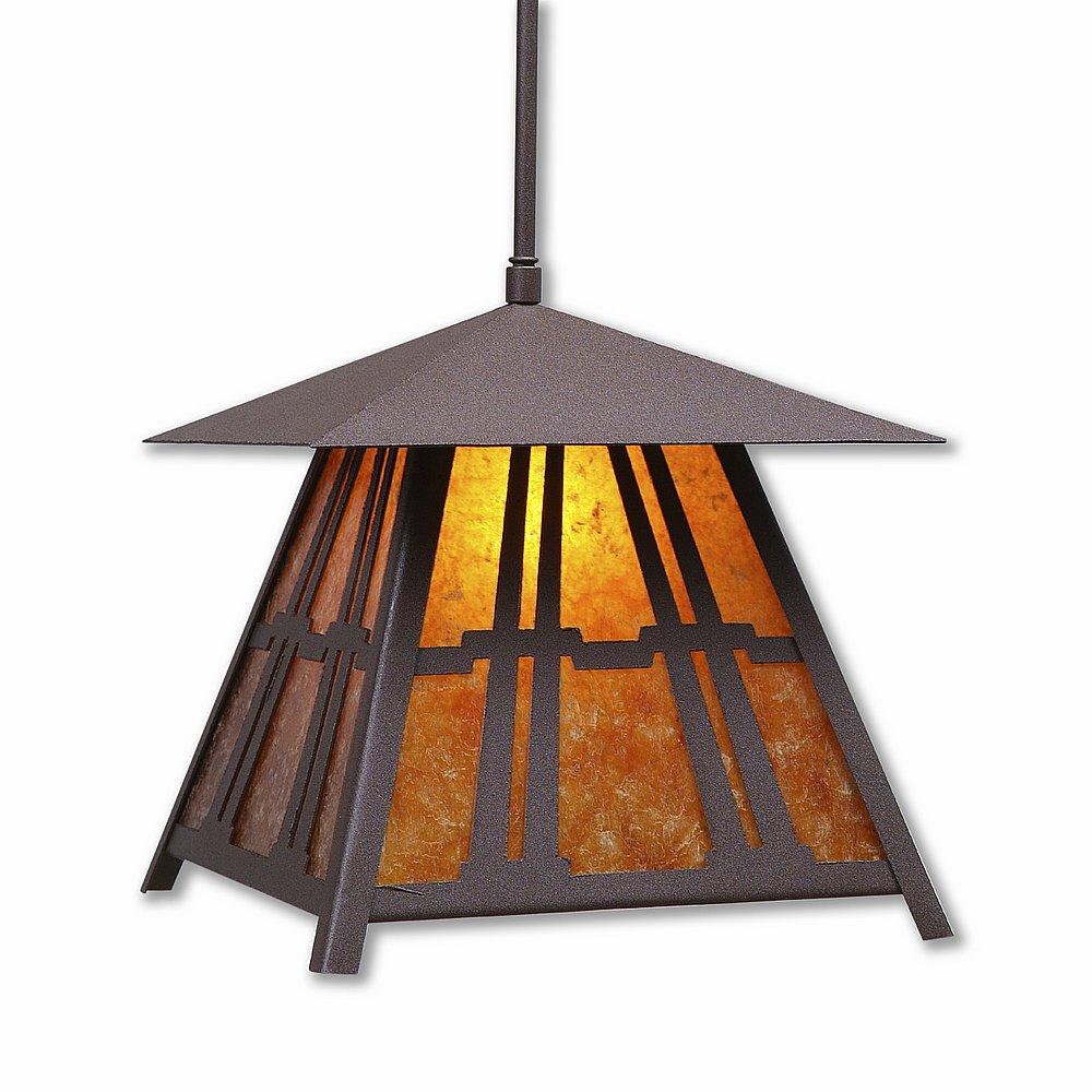 Smoky Mountain Pendant Large - Eastlake - Amber Mica Shade - Rustic Brown Finish - Adjustable Stem