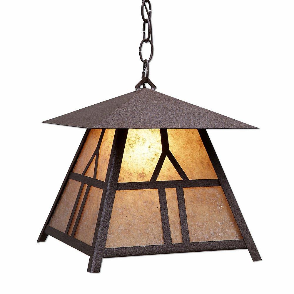 Smoky Mountain Pendant Large - Westhill - Almond Mica Shade - Rustic Brown Finish - Chain