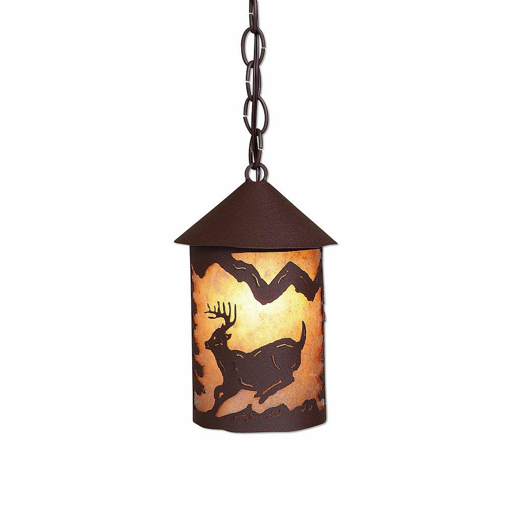 Cascade Pendant Small - Mountain Deer - Almond Mica Shade - Rustic Brown Finish - Chain