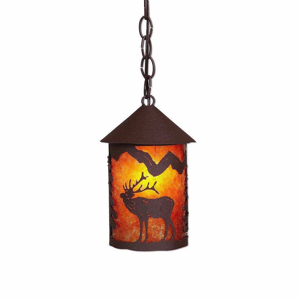 Cascade Pendant Small - Mountain Elk - Amber Mica Shade - Rustic Brown Finish - Chain