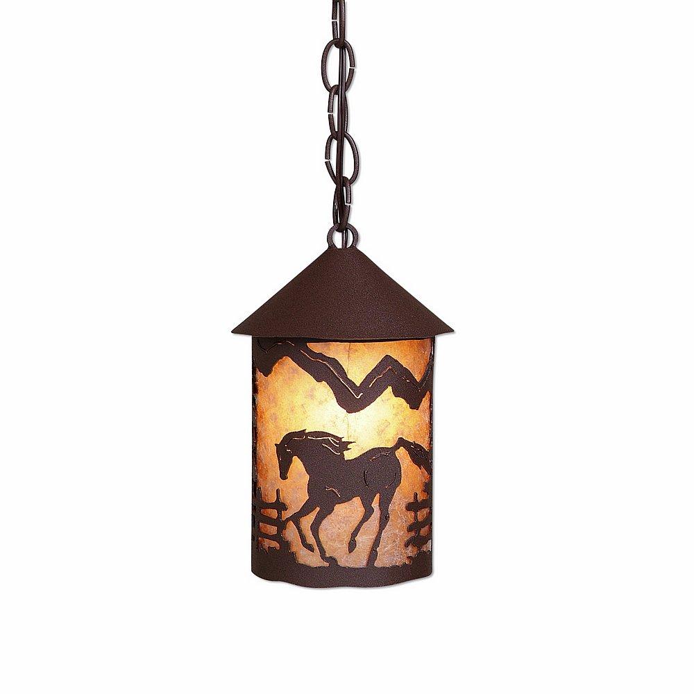 Cascade Pendant Small - Mountain Horse - Almond Mica Shade - Rustic Brown Finish - Chain