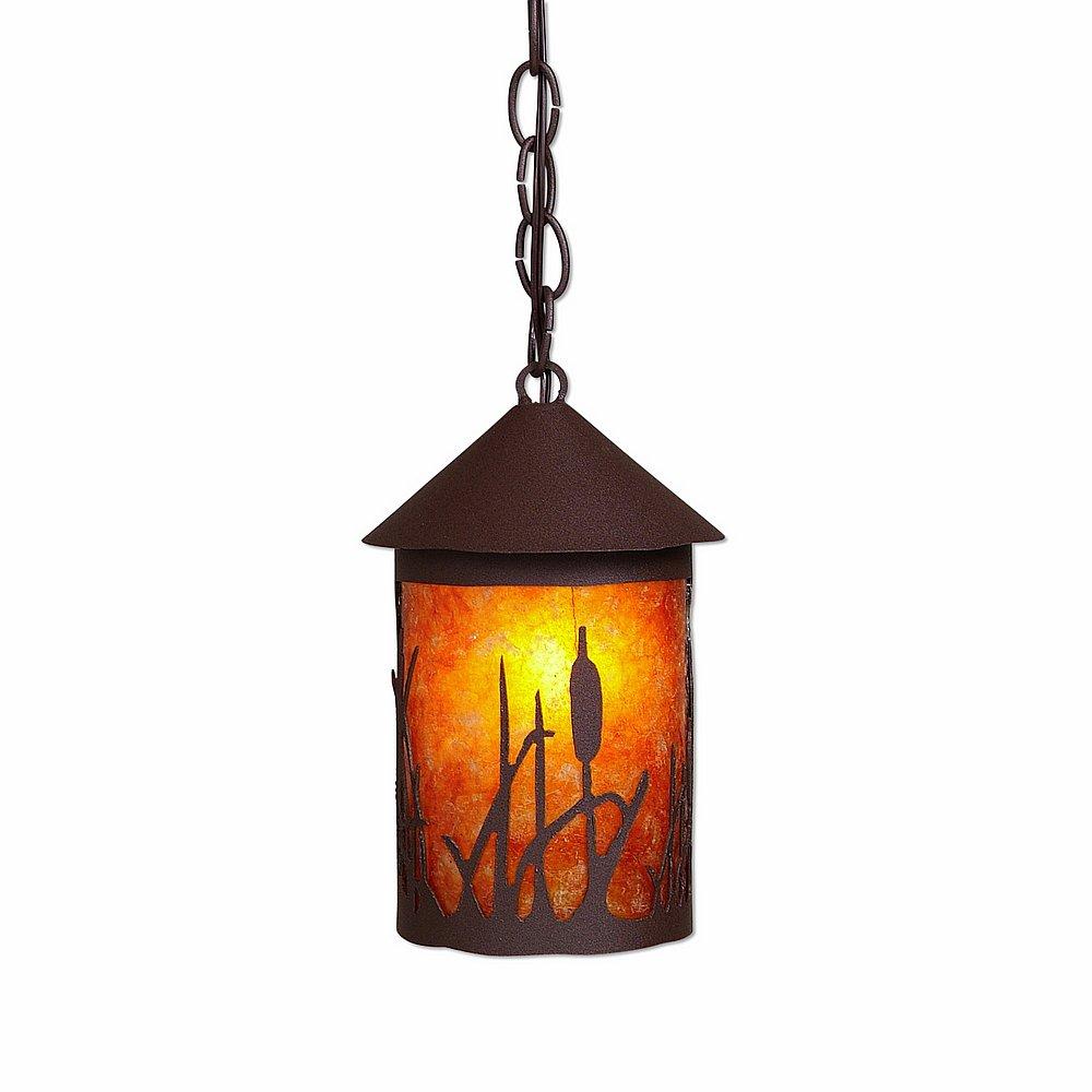 Cascade Pendant Small - Cattails - Amber Mica Shade - Rustic Brown Finish - Chain