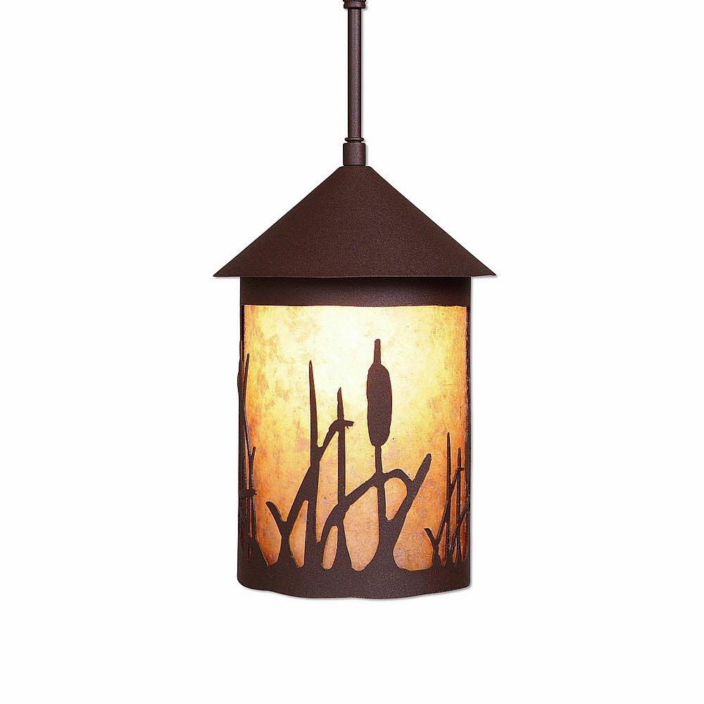 Cascade Pendant Medium - Cattails - Almond Mica Shade - Rustic Brown Finish - Adjustable Stem