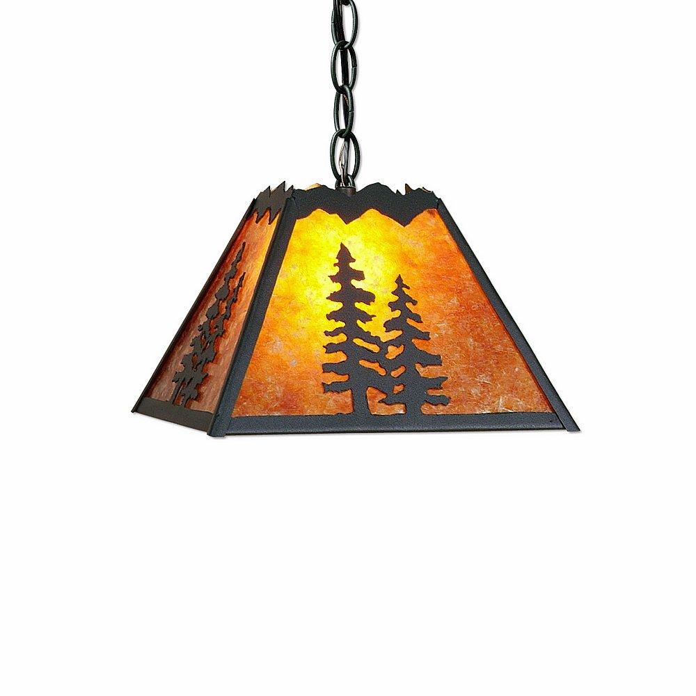 Rocky Mountain Pendant Small - Spruce Tree - Amber Mica Shade - Forest Green / Cedar Green Finish