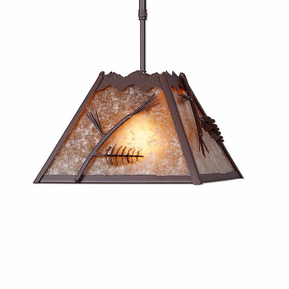 Rocky Mountain Pendant Small - Pine Cone - Almond Mica Shade - Rustic Brown Finish - Adjustable Stem