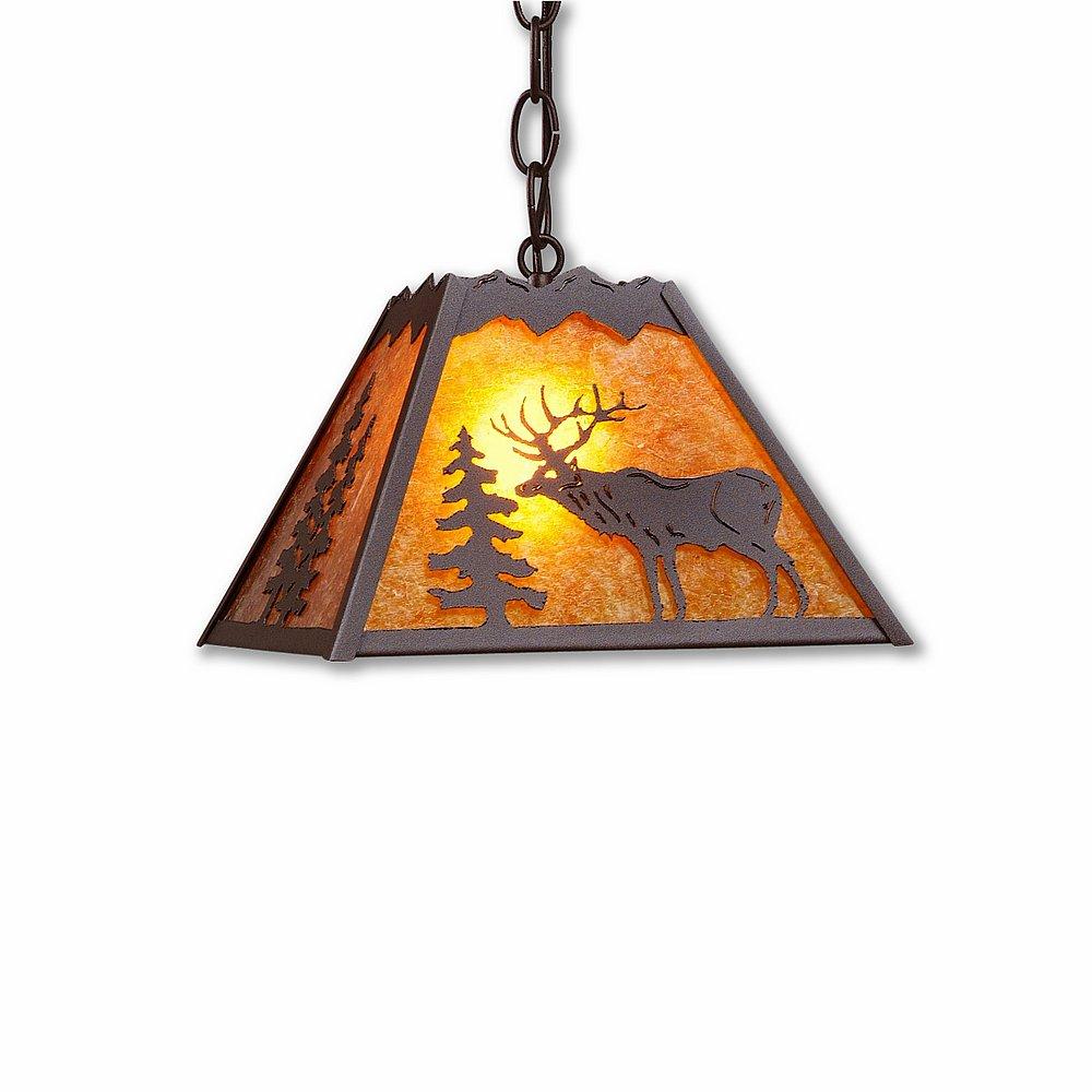 Rocky Mountain Pendant Small - Valley Elk - Amber Mica Shade - Rustic Brown Finish - Chain