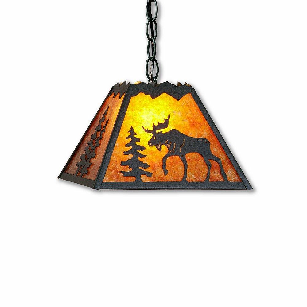 Rocky Mountain Pendant Small - Mountain Moose - Amber Mica Shade - Rustic Brown Finish - Chain