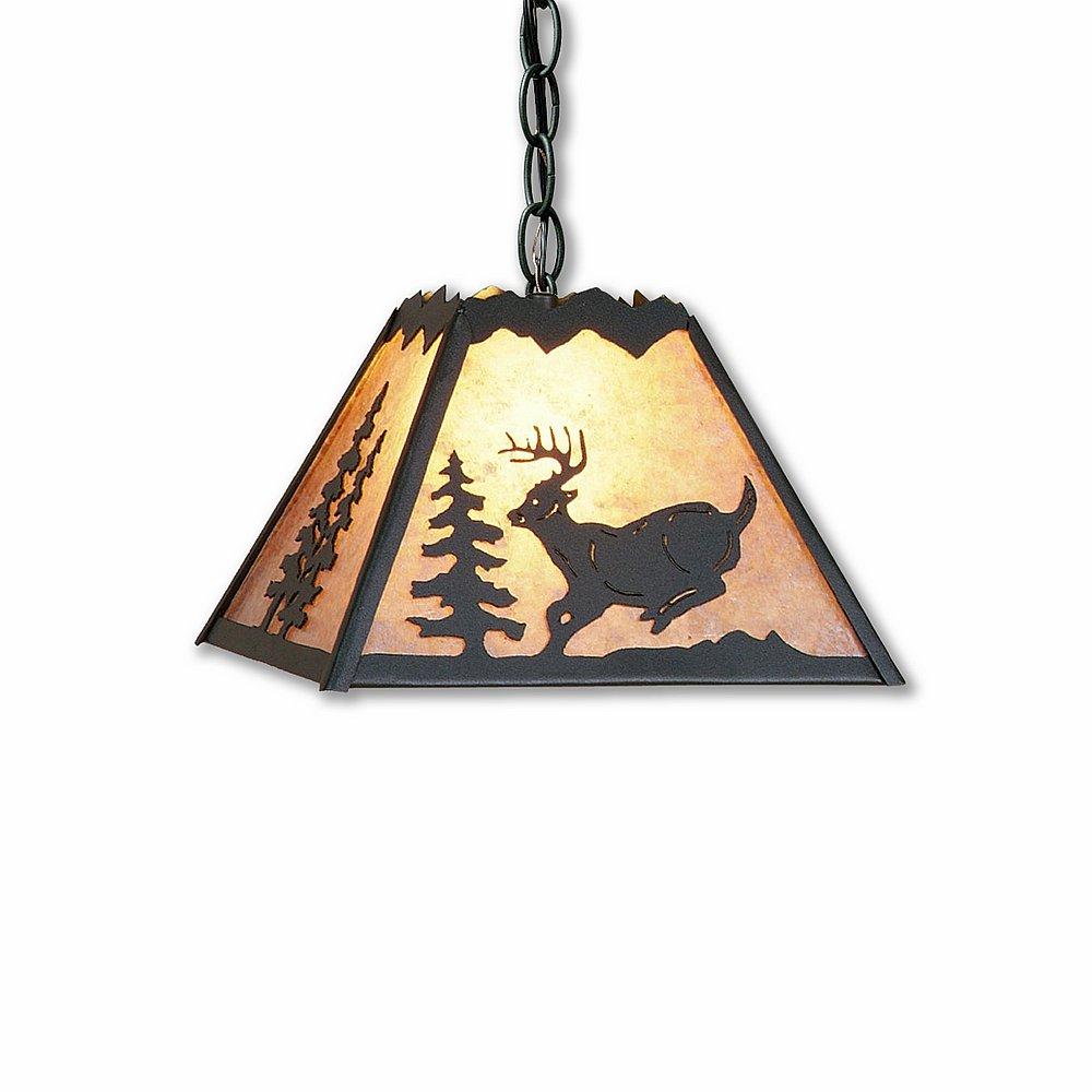 Rocky Mountain Pendant Small - Mountain Deer - Almond Mica Shade - Rustic Brown Finish - Chain
