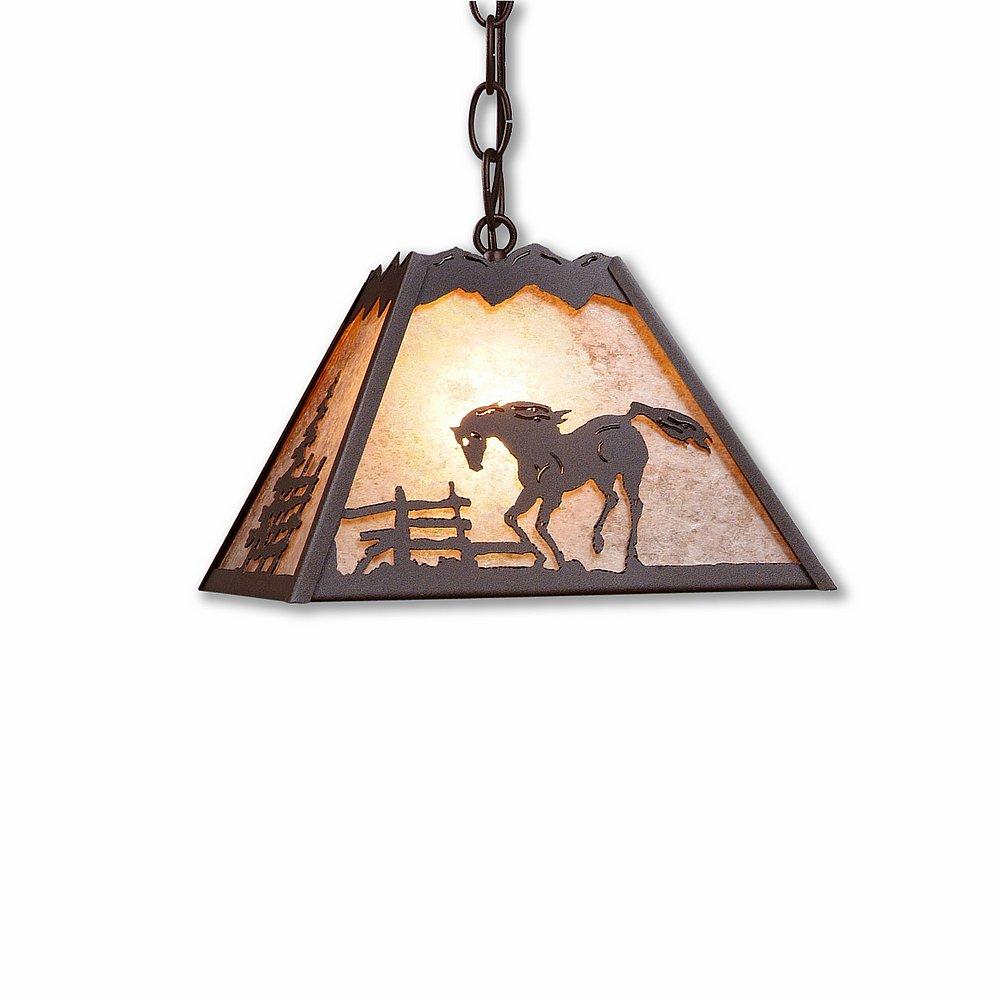 Rocky Mountain Pendant Small - Mountain Horse - Almond Mica Shade - Rustic Brown Finish - Chain
