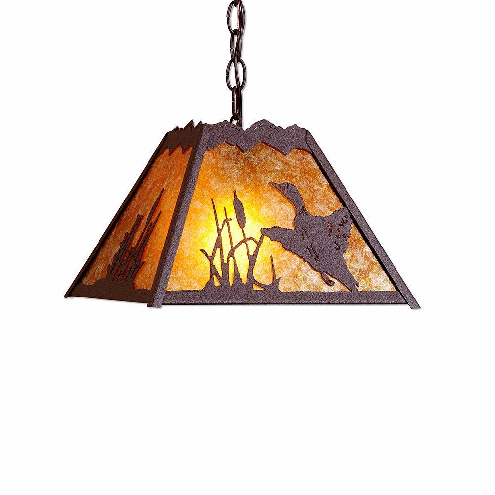 Rocky Mountain Pendant Small - Loon - Amber Mica Shade - Rustic Brown Finish - Chain